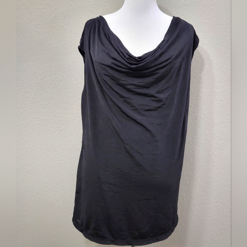 Avenue Black Draped Neck Sleeveless Career Dressy Top